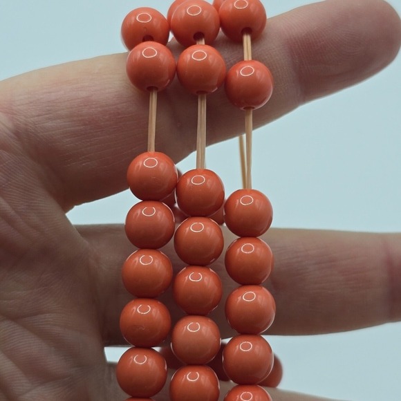 Vintage 2 Strand Plastic Beaded Bracelet Coral Stretch Flower Jewelry Boho Bloom - Picture 6 of 9